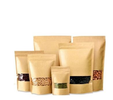 Kraft Paper Bag with Window Standing up kraft Packaging Bags Zipper kraft paper Coffee packages