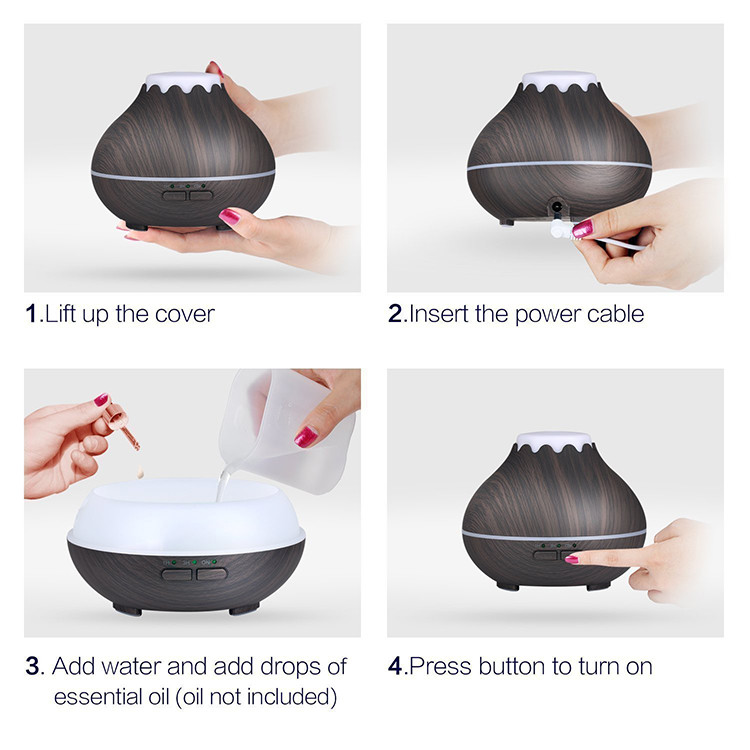 150ml Wood Grain Aromatherapy Diffuser With 360 Degree Mist Output