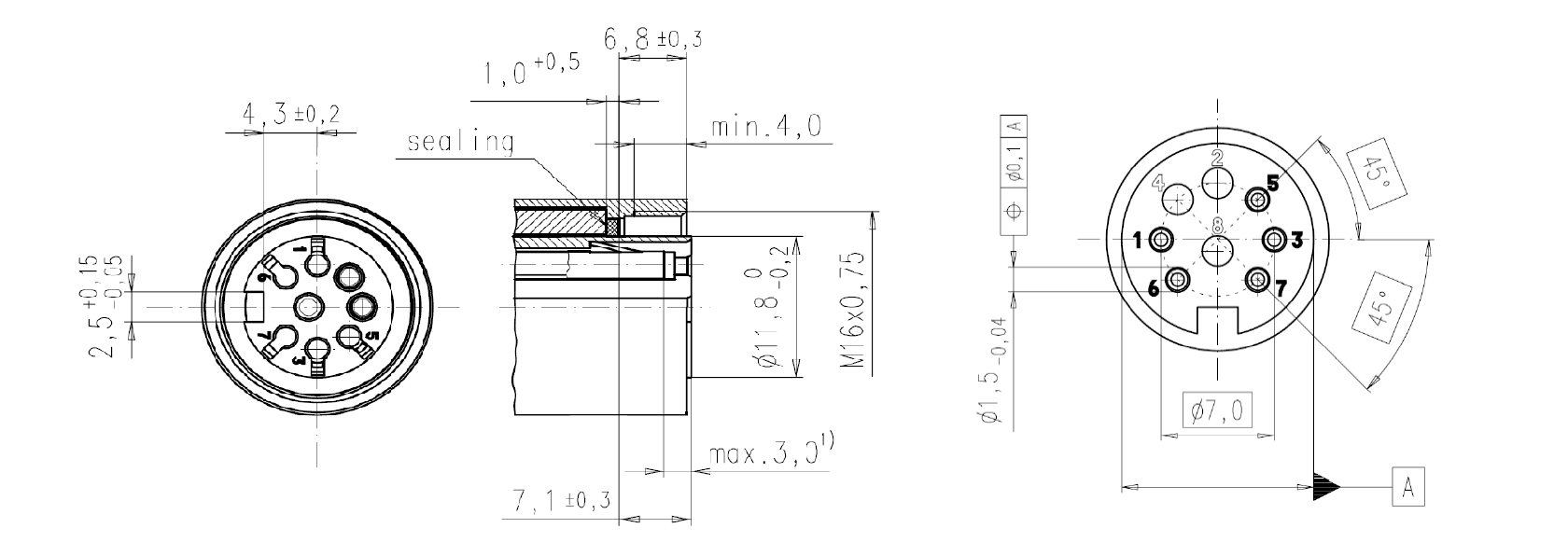 AISG C485 Free Connector Assembly Female End 8 Pins