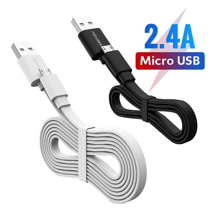 1M 2.4A Micro USB Data Transfer Cable Flat USB Charging Cable