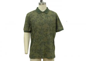 Wholesale Mint / Lime / Dark Green Mens Polo T Shirts Wash Pique Maple Leaf Allover Print from china suppliers
