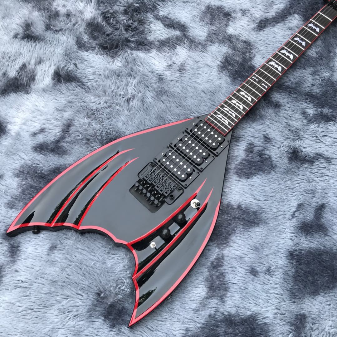 Custom black Bat 6-strings tremolo bridge electric guitar mahogany body black hardware