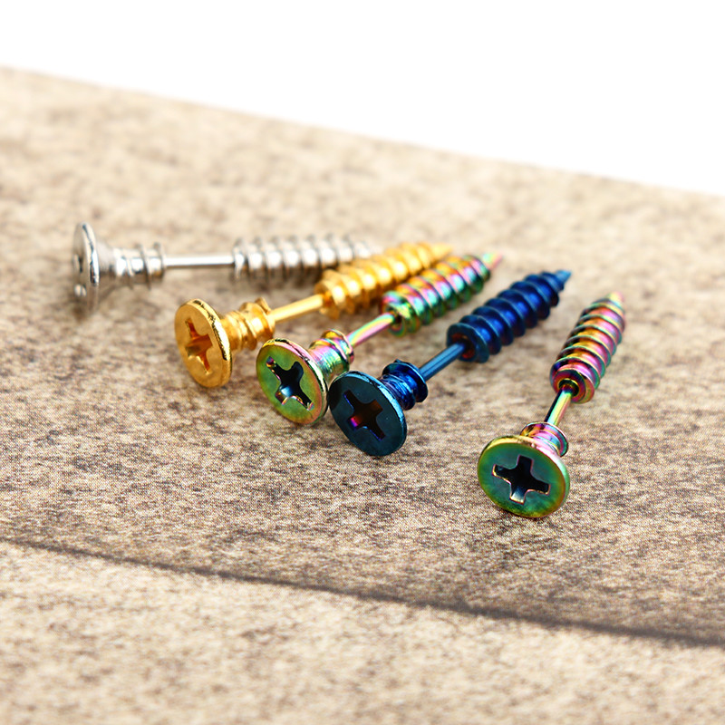 Stainless Steel Stud Earrings Black Gold Sliver Colorful Screws Unisex Punk Men Screw Stud Earring Ear Stud