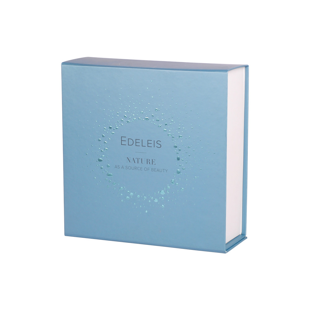 Magnetic Lid Close Cosmetic Box Packaging Skincare Set Coated Paper Blue