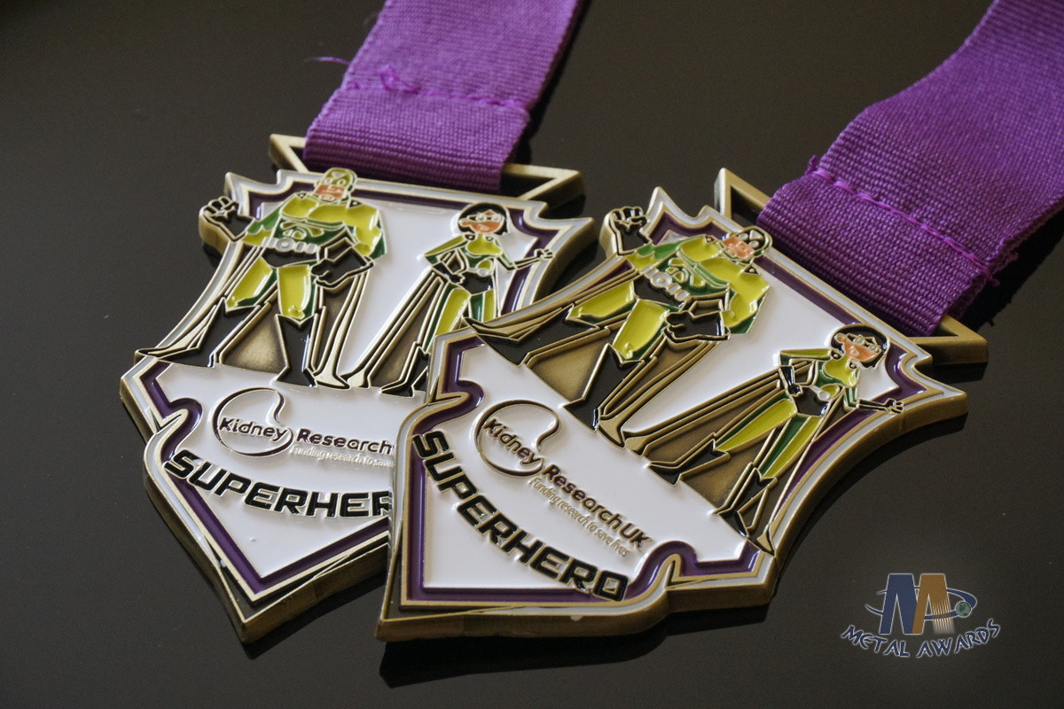 Superhero Bespke Logo Metal Award Medals Filling Soft Enamel Colors And Printing Ribbon
