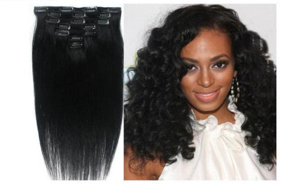 Natural Balck Grade 7A Virgin Clip In Hair Extensions , Straight Human Hair