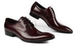 Oxford Style Mens Leather Dress Shoes Dark Red / Black Lace Up Dress Shoes