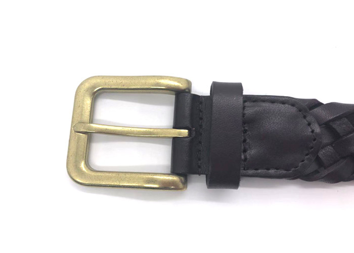 Men 's Full Grain Braided Cowhide Leather Belt with Solid Brass Buckle 1-3/8” Wide