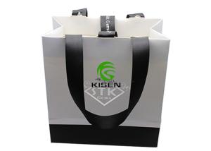 Wholesale 150 * 160 * 80mm Recycled Coated Paper Bags , Black / White Retail Bags With Logo from china suppliers