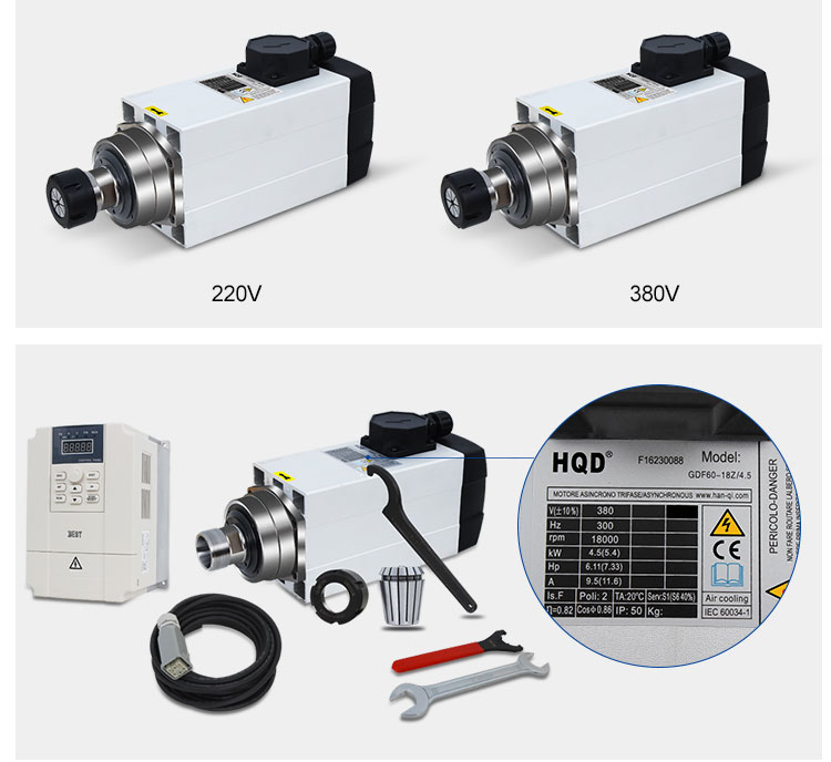 4.5kw ER32 High Frequency Air Cooled Spindle Motor with 18000rpm Operating Speed