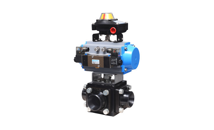 3 Way T / L Type Pneumatic Ball Valve Butt Welding End For Diverging Converging