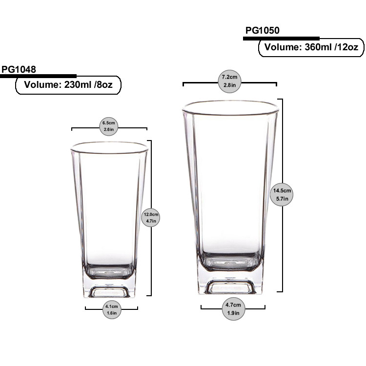 Square PS Plastic Drinking Glass For Water And Juice 230ml