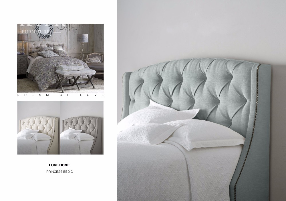 Headboard Upholstered Fabric King Wooden Bed
