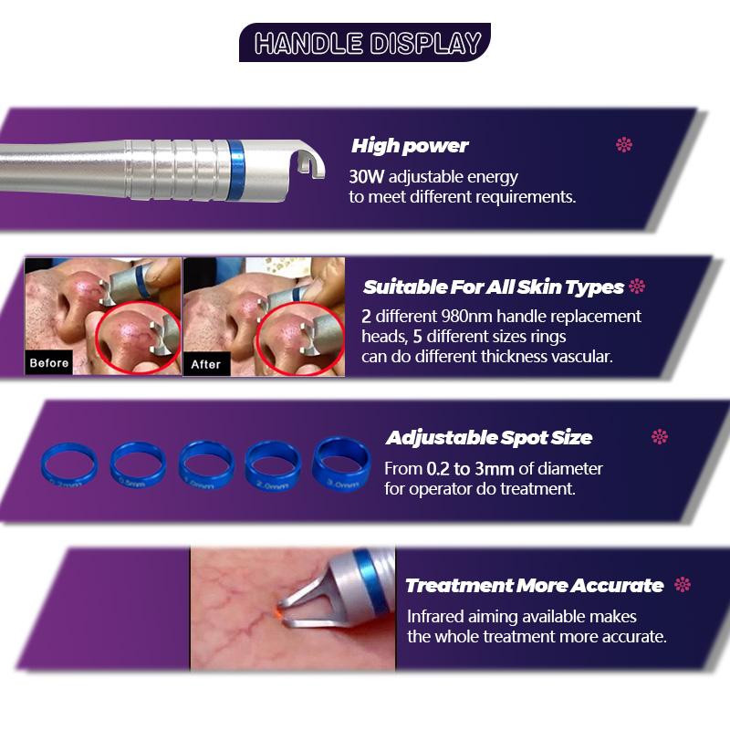 Portable 30w Vascular Laser Spider Vein Removal Machine Facial Leg 980nm Diode