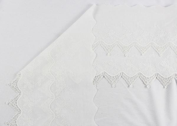 Quality Cotton Floral Embroidery Wide White Lace Trim , Wedding Lace Ribbon By The Yard for sale