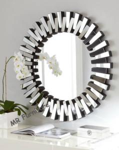 Wholesale Round Modern 3D Wall Mirror For Living Room Silver / Gold Trimming from china suppliers