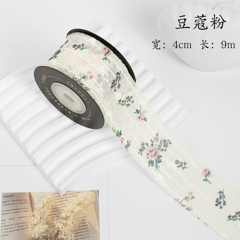 Flower Printed Personalized Organza Ribbon 4cm Flora Ivory Organza Ribbon
