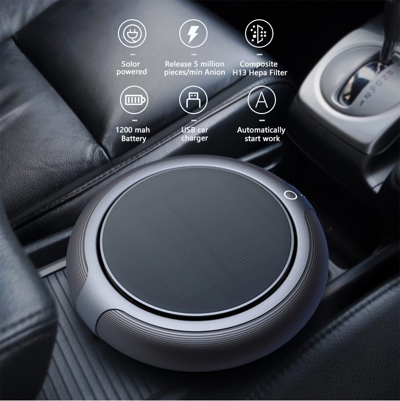 HOMEFISH OEM Car Air Purifier 2023 Ionizer HEPA Solar Car Air Purifier