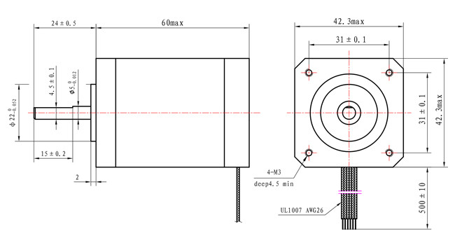 【17HS24-0644S】NEMA 17 FOUR-PHASE 1.8° 42 STEPPER MOTOR 60MM BODY 0.64A TEXTILE MACHINE