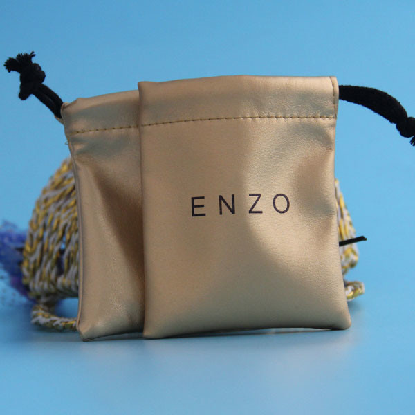 Lightweight Drawstring Jewelry Bag Pu Leather Hot Stamping With Long Lifespan