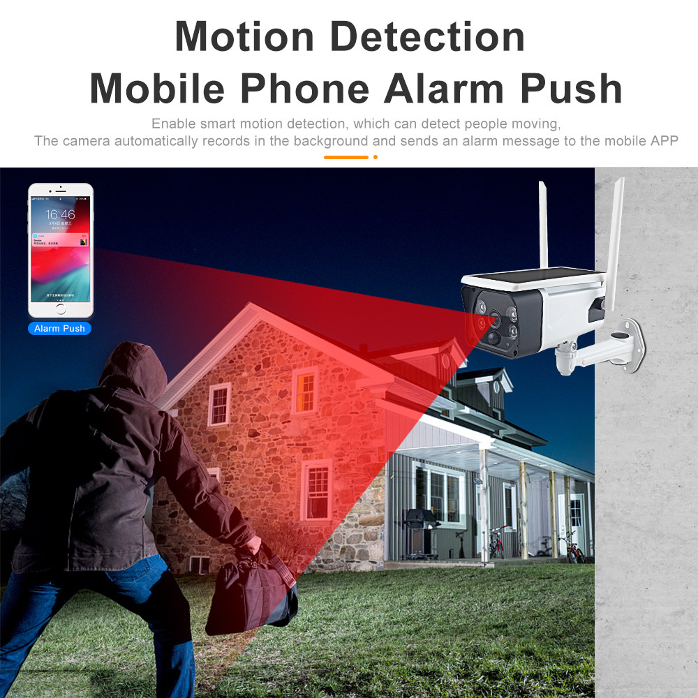 Outdoor Tuya IP67 Solar Powered Security Camera With Motion Sensor