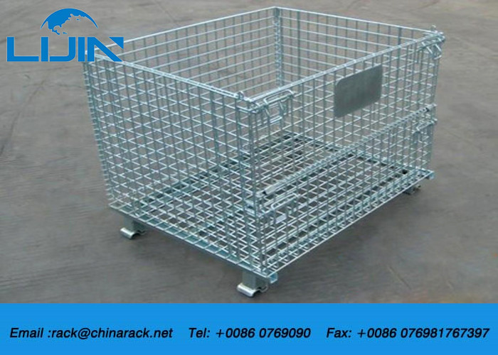 Hot sale Anti-corrosion wire mesh container, foldable storage cage with wheels