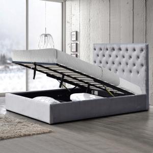 Wholesale Modern King Size Upholstered Storage Bed Grey Crush Velvet With High Headboard from china suppliers