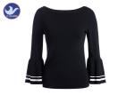 Trumpet Long Stripes Sleeves Womens Knit Pullover Sweater Boat Neck Spring