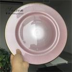 Glass Charger Plates Wedding Luxury Golden Edge Pink Stripe Rounded