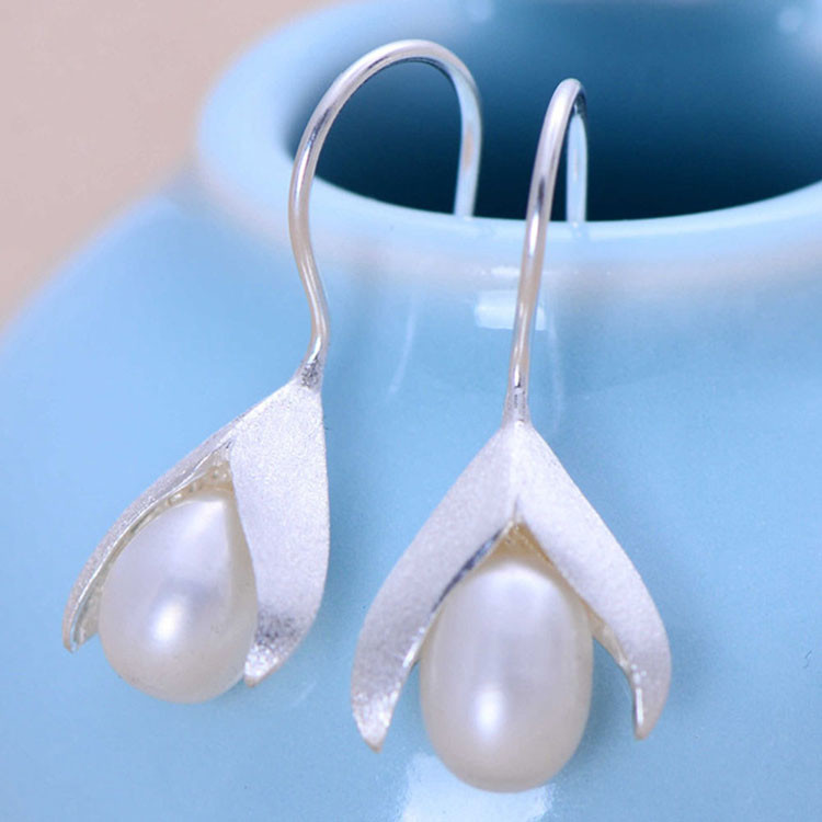 925 Sterling Silver Imitation Pearl Drop Earrings (XH05575)