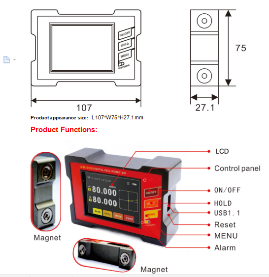 RION 0.003 Deg High Accuracy Digital Inclinometer Piping Installation Angle Meter