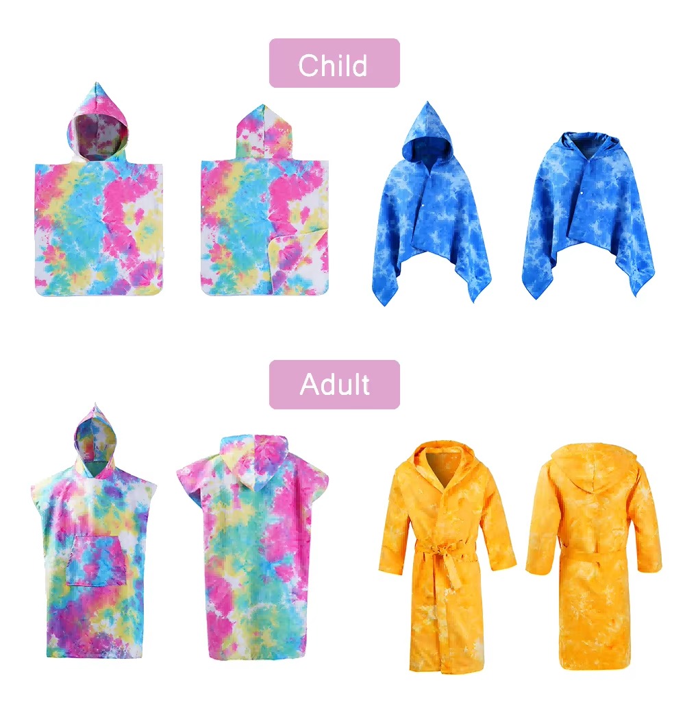 High Quality Custom Microfiber Poncho Towel Design Full Color Digital Printed Poncho Bath Towel Kids Hooded Beach Towel