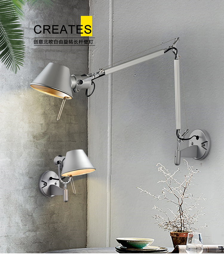 American Black Silver Wall Light E27 for Bedside Office Living Room Rotatable Long Arm Wall Lamp(WH-OR-233)