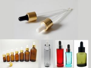 Wholesale CL-D430 bulb glass dropper with metal aluminum collar cap sleeve, cosmetic dropper pipette from china suppliers