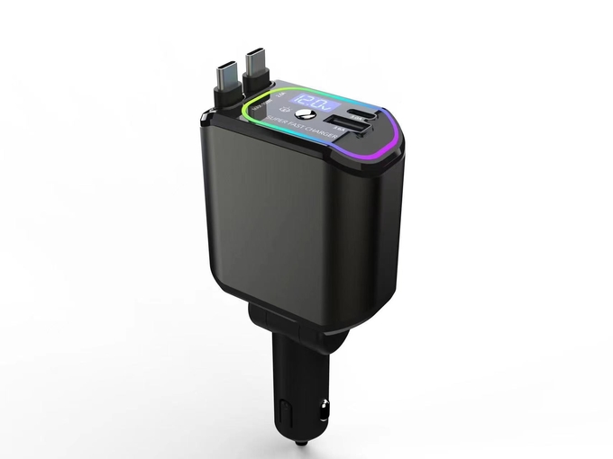 Retractable Cable 4 In 1 USB Car Charger 120W Fast Car Phone Charger