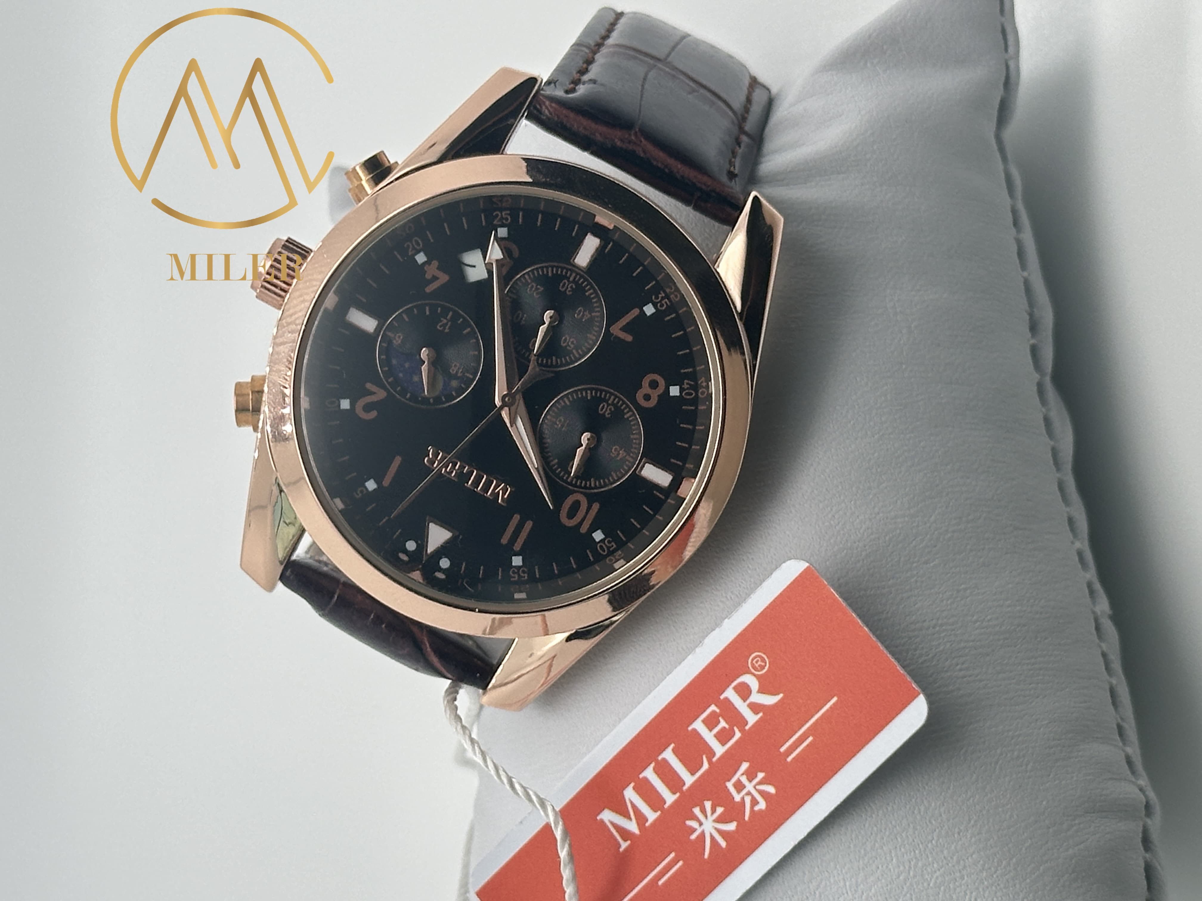 ML 666 Custom Logo Gift Watches Round Dial Black Leather Quartz Wristwatch