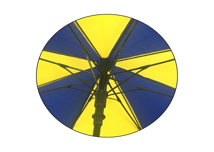 Fiberglass Frame Blue Yellow Promotional Golf Umbrellas With EVA Foam Handle