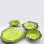 Customized Lotus Leaf Design Plate High Ceramic Kitchen Supplies Large Capacity
