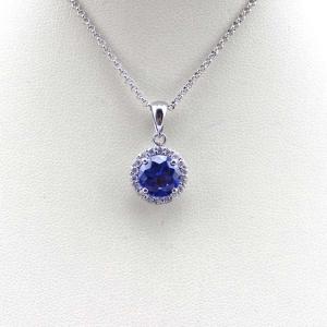 Wholesale Women Jewelry 8mm Round Sapphire Cubic Zircon Pendant Necklace (JR055-P) from china suppliers