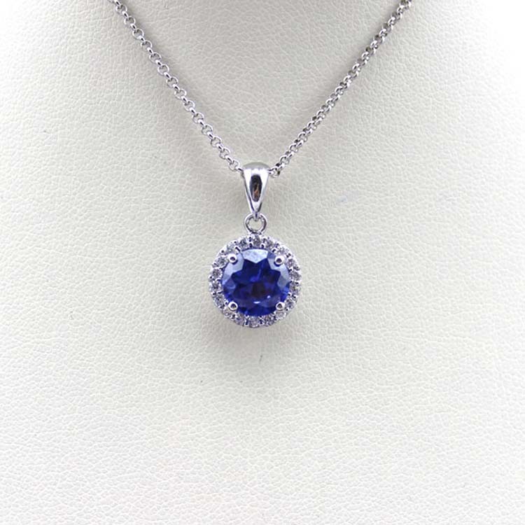 Women Jewelry 8mm Round Sapphire Cubic Zircon Pendant Necklace (JR055-P)