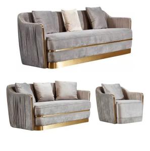 Wholesale Nordic Light Luxury Hotel Lobby Furniture Velvet Stainless Steel Postmodern Showroom Sofa from china suppliers