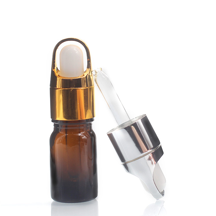 Bamboo Collar Amber Oil Dropper Glass Bottle For Personal Care