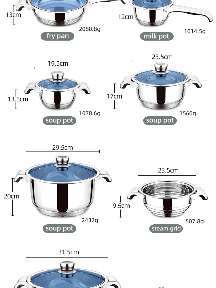 Multifunction Custom Pots And Pans Cookingware Set Cookware Cook Pot 21 Pieces Thickened Stainless Steel Cookware Set