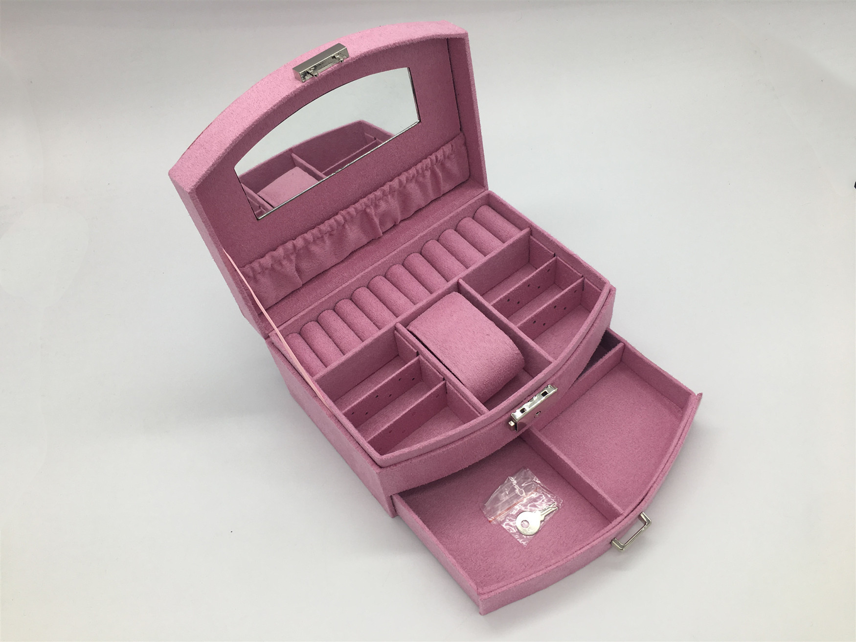 Pink Fabric Fancy Jewelry Box With Lock And Handle Customized Size