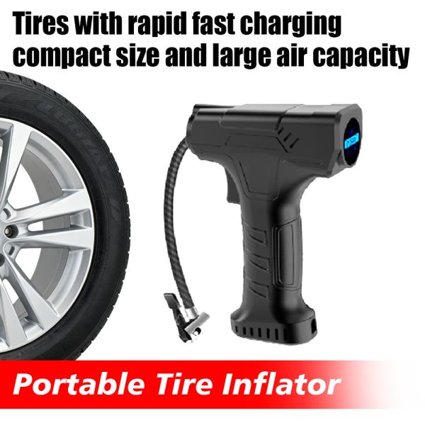 Electric Tire Inflators Automatic Cordless Bicycle Car Tire Inflator Emergency Jump Starter With Warning Light