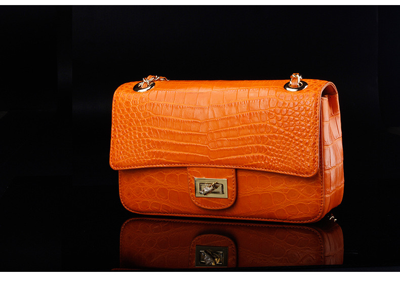 Luxury Genuine Crocodile Belly Skin Gold Hardware Lady Evening Flap Purse Alligator Leather Women Single Shoulder Bag