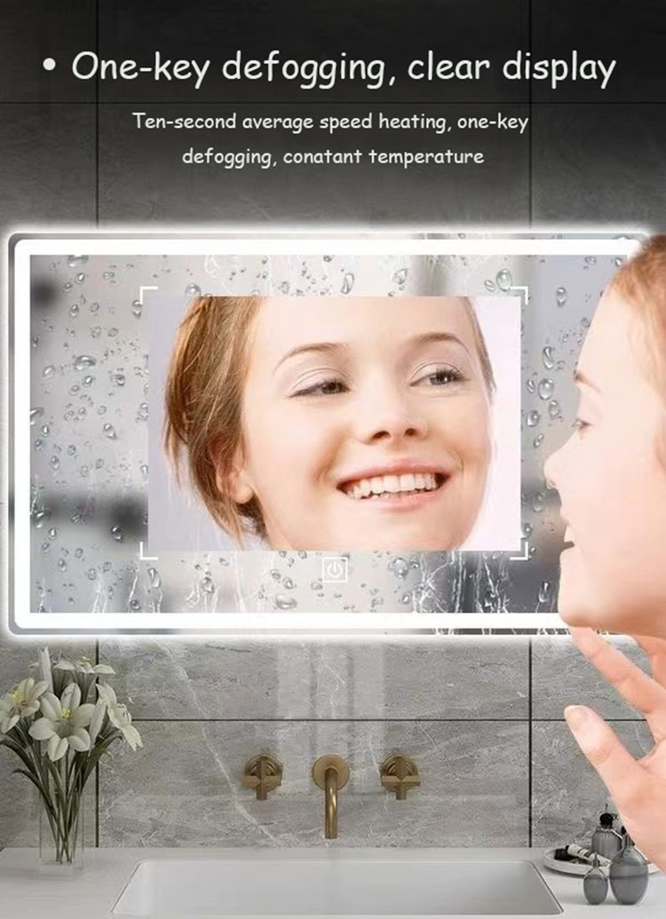 Square Wall Mounted LED Bathroom Mirror with Lights 3000-6000K Dimming Anti-Fog