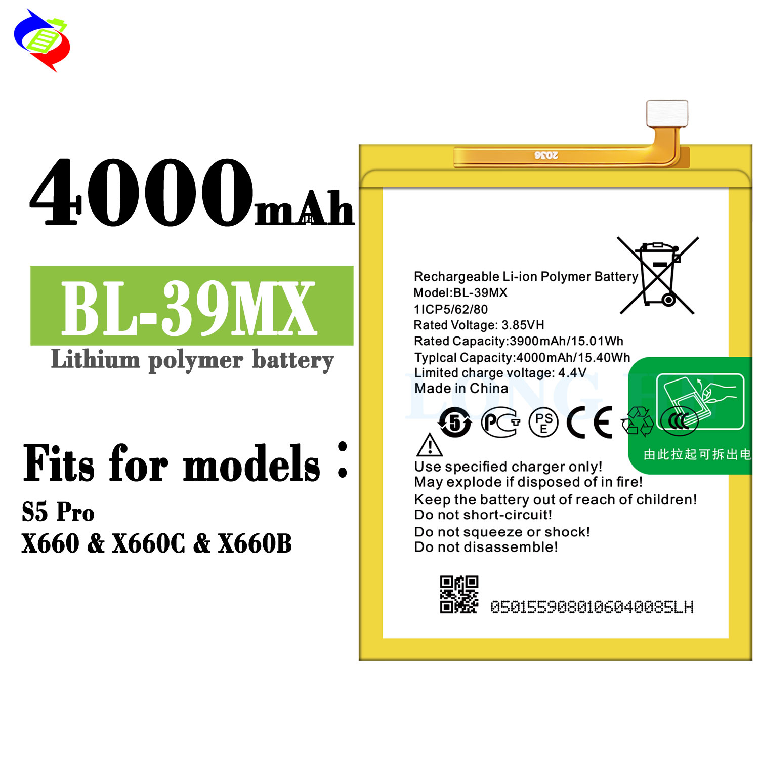 BL-39MX X660 Rechargeable Batteries 4000mAh Lithium Ion Battery for Infinix S5 Pro