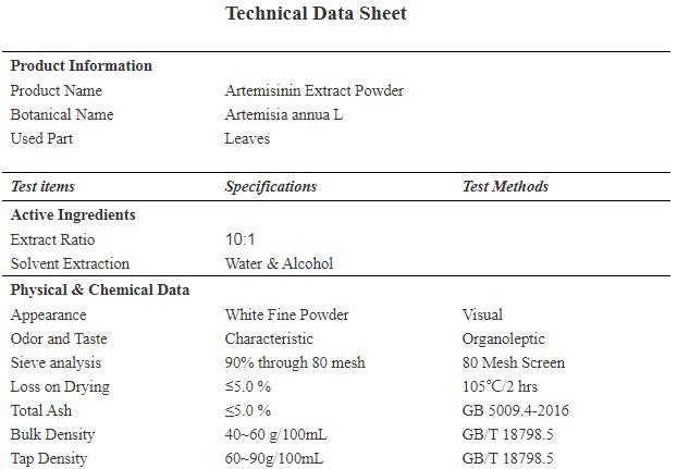 Artemisinin 98% Leave Part Artemisia Annua Extract