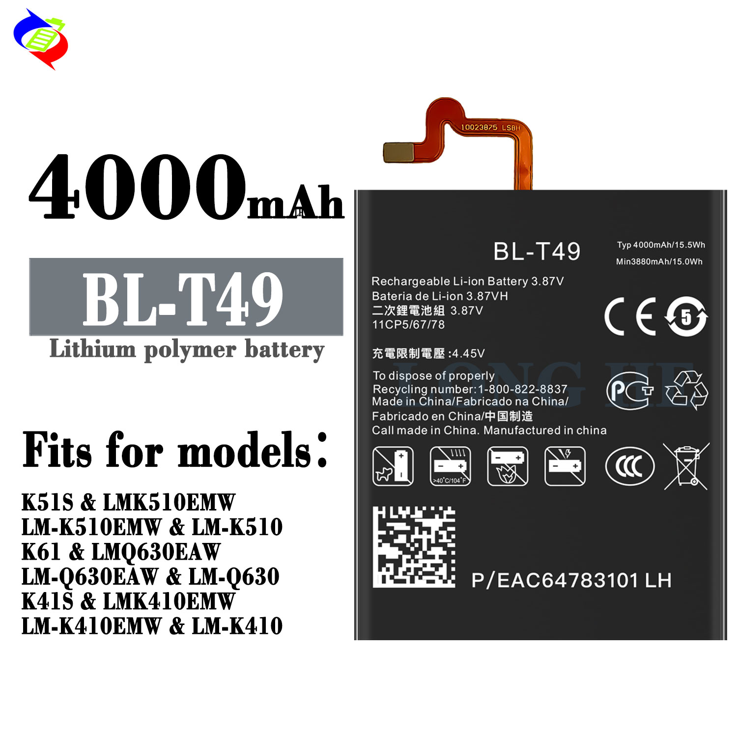 BL-T49 3.87V 4000mAh Battery for LG K61 K510 K51S Mobile Phone High Capacity Original